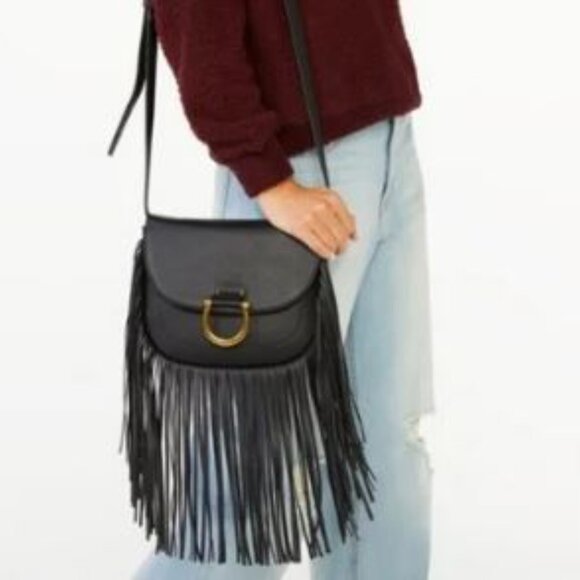 Scoop Solid Black Fringe Crossbody Bag - Picture 1 of 9